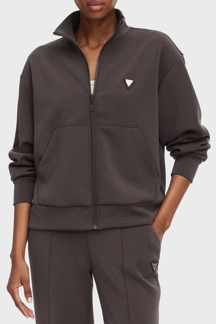 Guess Olympe Regular Fit Dik Yaka V6YQ17K4313 Kadın Sweat V6YQ17 K4313 A10K Kahve - Guess