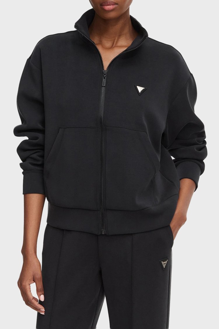 Guess Olympe Regular Fit Dik Yaka V6YQ17K4313 Kadın Sweat V6YQ17 K4313 JBLK Siyah - Guess