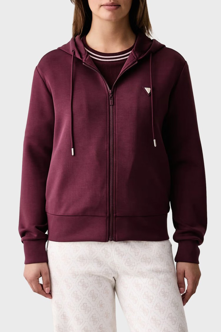 Guess Olympe Scuba Regular Fit Kapüşonlu Fermuarlı V4YQ06KCAY2 Kadın Sweat V4YQ06 KCAY2 G596 Bordo - Guess