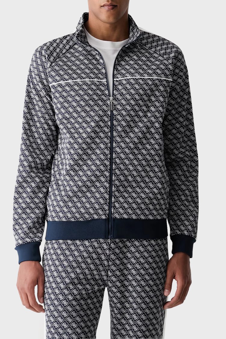 Guess Parimo 4G Logolu Relaxed Fit Dik Yaka Fermuarlı Z6YQ16K4620 Erkek Sweat Z6YQ16 K4620 FBI2 Lacivert - Guess