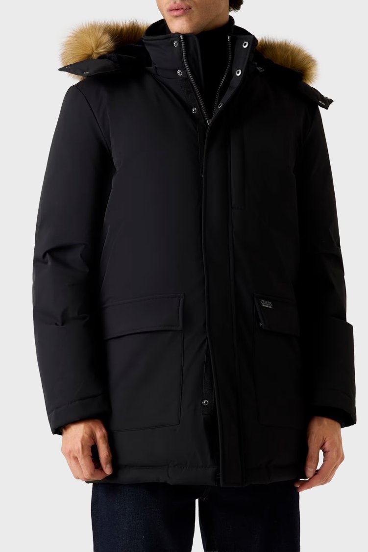 Guess Real Regular Fit Çıkarılabilir Kapüşonlu Su İtici M5BL2GW2712 Erkek Parka M5BL2G W2712 JBLK SİYAH - Guess