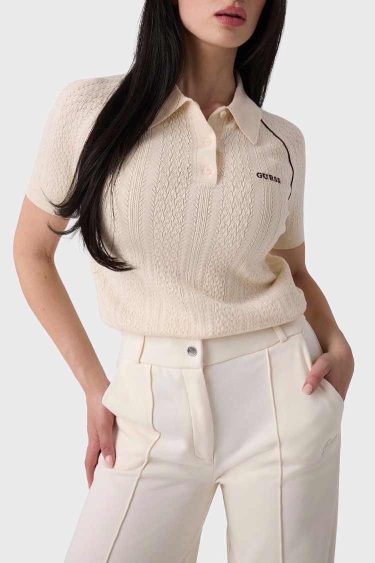 Guess Rose Logolu Regular Fit Düğmeli V6BR04Z1491 Kadın Polo V6BR04 Z1491 G1H6 Vanilya - Guess