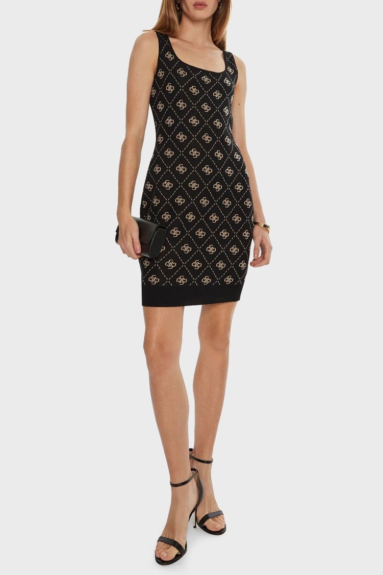 Guess Sarah 4G Logo Desenli Kalın Askılı Fitted Fit Mini Triko W4BK98Z3JD2 Bayan Elbise W4BK98 Z3JD2 FJ5Y SİYAH - Guess (1)