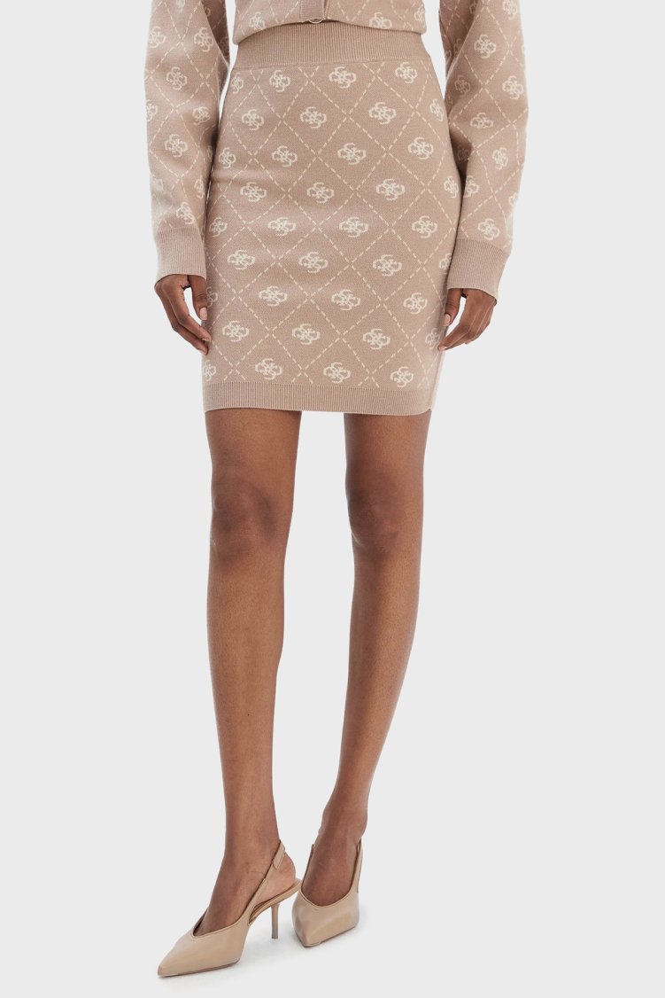 Guess Sarah 4G Logolu Yün Karışımlı Tailored Fit Mini Triko W4BD0SZ3JD2 Bayan Etek W4BD0S Z3JD2 FNJS KREM - Guess
