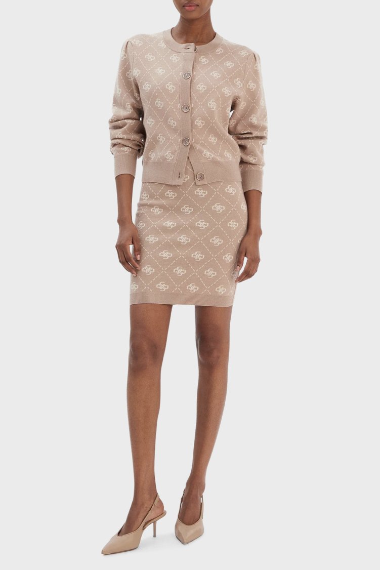 Guess Sarah 4G Logolu Yün Karışımlı Tailored Fit Mini Triko W4BD0SZ3JD2 Bayan Etek W4BD0S Z3JD2 FNJS KREM - Guess (1)