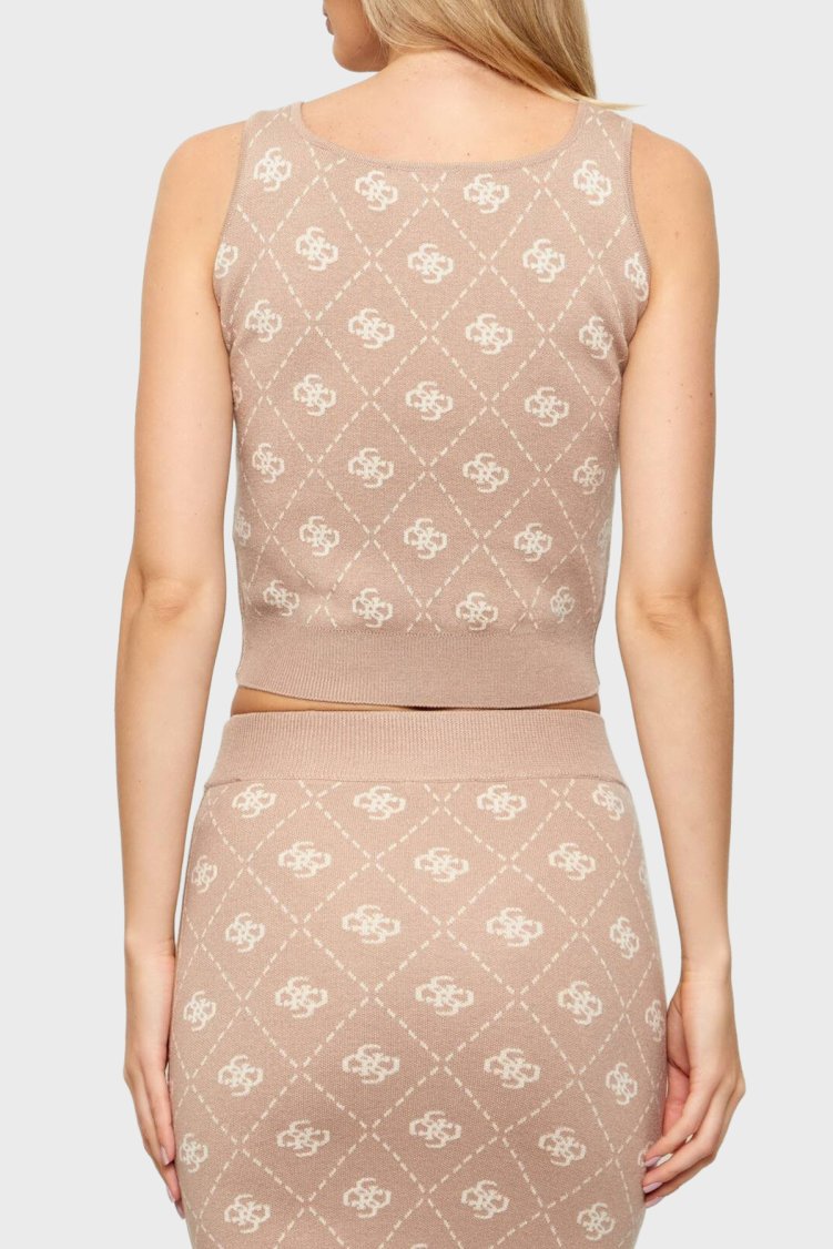 Guess Sarah Yün Karışımlı Slim Fit 4G Logolu Yuvarlak Yaka Bayan Triko W4BR0C Z3JD2 FNJS KREM - Guess (1)