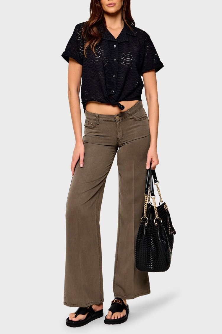Guess Sexy Wide Leg Fit Geniş Paça Palazzo W4GA96WDP85 Kadın Pantolon W4GA96 WDP85 G1EC VİZON - Guess (1)