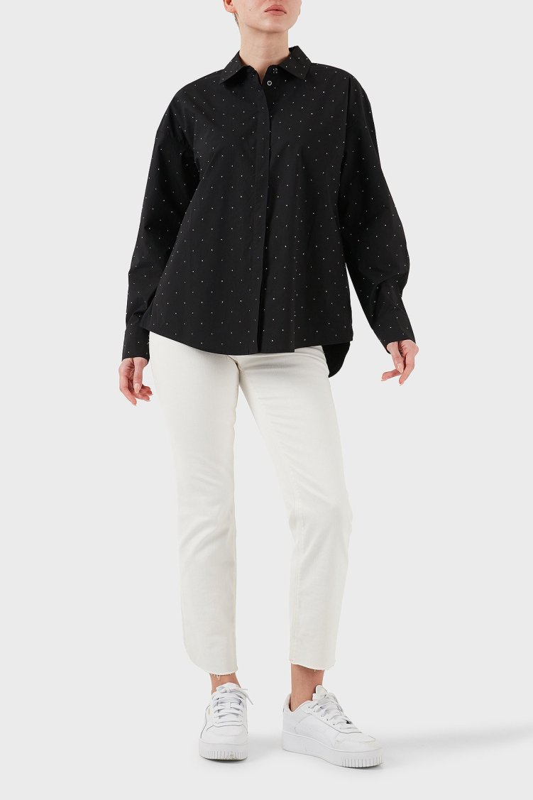 Guess Silvia % 100 Pamuk Comfort Fit Taşlı W5GH42WGWS0 Bayan Gömlek W5GH42 WGWS0 JBLK SİYAH - Guess (1)