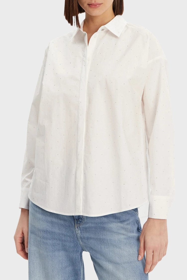 Guess Silvia % 100 Pamuk Taşlı Comfort Fit W5GH42WGWS0 Bayan Gömlek W5GH42 WGWS0 G011 BEYAZ - Guess