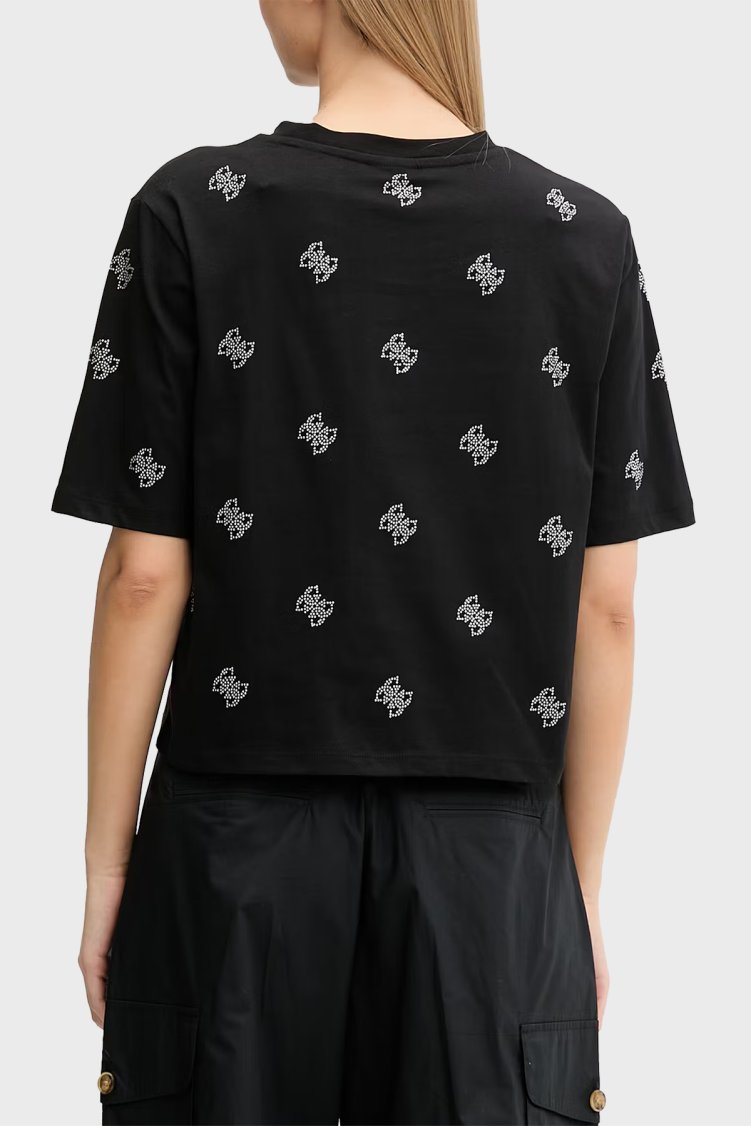 Guess Silvy 4G Ss Cn % 100 Pamuk Boxy Fit Taşlı Kadın T Shirt V6GI18 K2985 JBLK SİYAH - Guess (1)