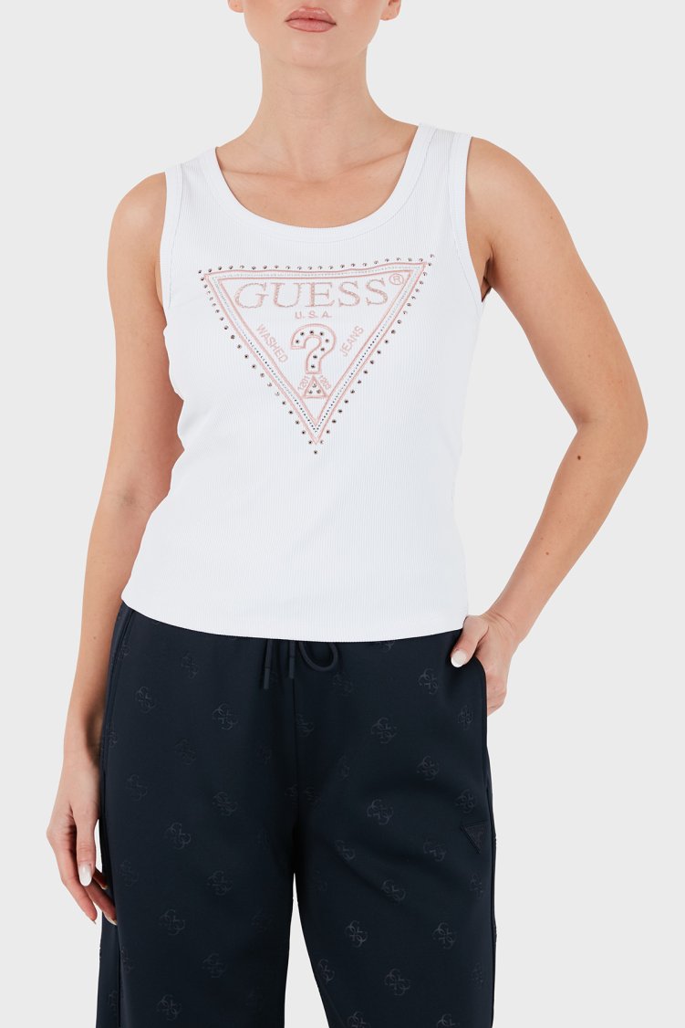 Guess Sl Savina Logolu Pamuklu Geniş Yaka W6BP20K6255 Kadın Top W6BP20 K6255 G011 Beyaz - Guess