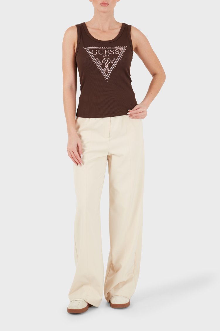Guess Sl Savina Logolu Pamuklu Geniş Yaka W6BP20K6255 Kadın Top W6BP20 K6255 G1EA Kahve - Guess (1)