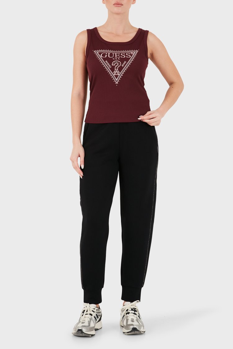 Guess Sl Savina Logolu Pamuklu Geniş Yaka W6BP20K6255 Kadın Top W6BP20 K6255 G596 Bordo - Guess (1)