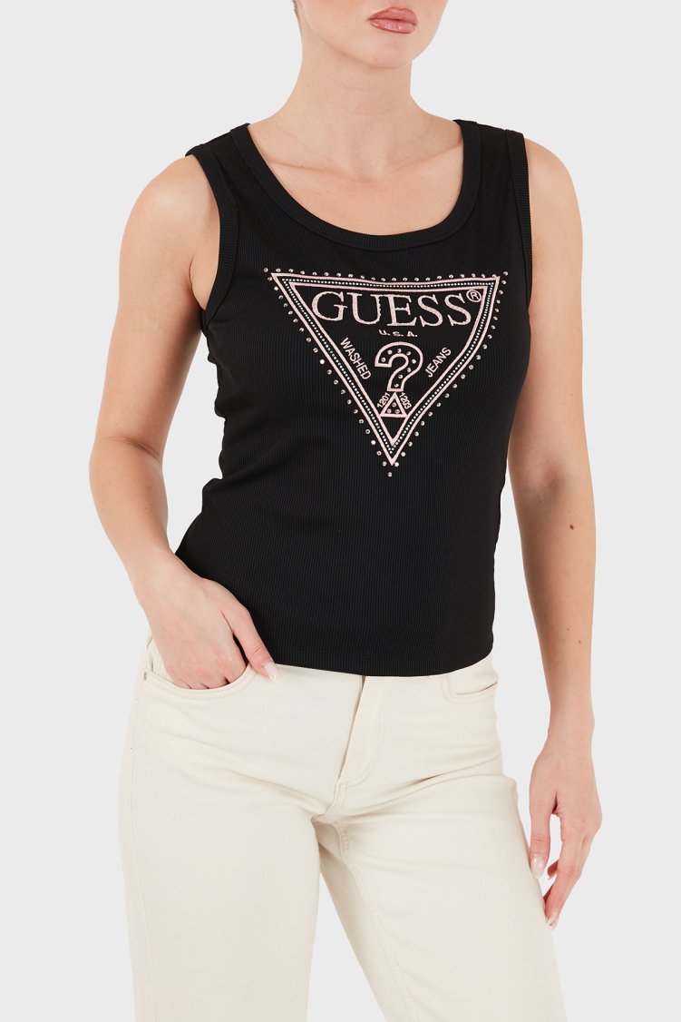 Guess Sl Savina Logolu Pamuklu Geniş Yaka W6BP20K6255 Kadın Top W6BP20 K6255 JBLK Siyah - Guess