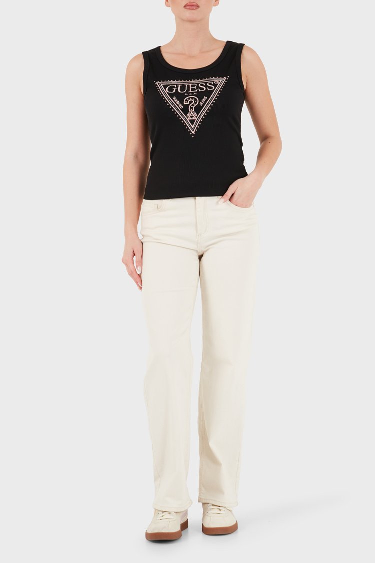 Guess Sl Savina Logolu Pamuklu Geniş Yaka W6BP20K6255 Kadın Top W6BP20 K6255 JBLK Siyah - Guess (1)