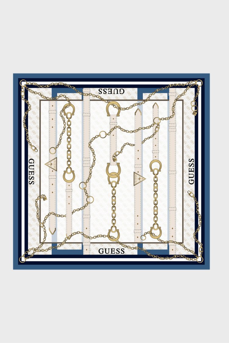 Guess Square Desenli 90 x 90 cm İpek AW5765SIL90 Kadın Eşarp AW5765 SIL90 BLU Mavi - Guess