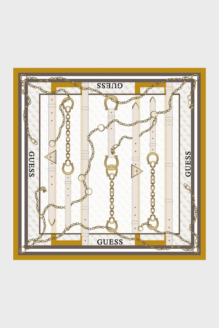 Guess Square Desenli 90 x 90 cm İpek AW5765SIL90 Kadın Eşarp AW5765 SIL90 YEL Sarı - Guess