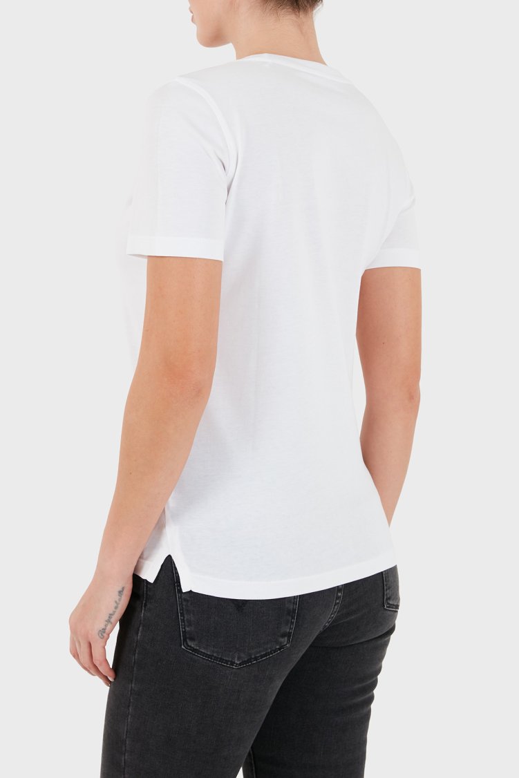 Guess Ss Cn Crystals Logolu Pamuklu Slim Fit W6BI20K6039 Kadın T Shirt W6BI20 K6039 G011 Beyaz - Guess (1)