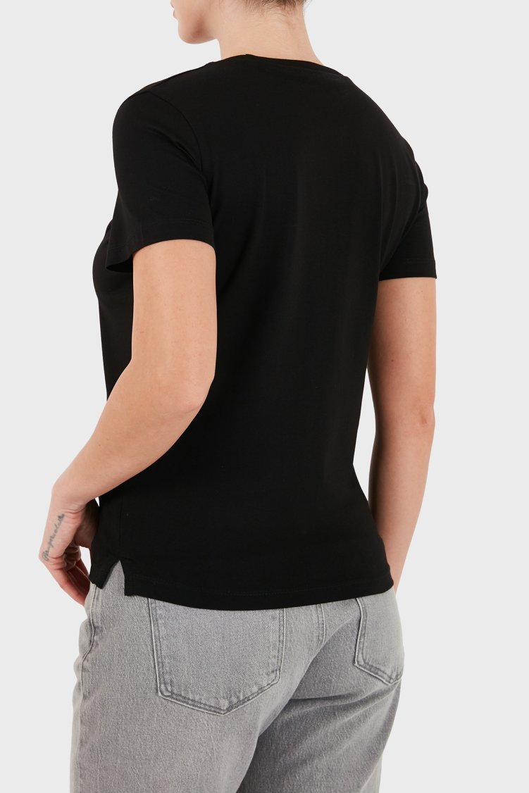 Guess Ss Cn Crystals Logolu Pamuklu Slim Fit W6BI20K6039 Kadın T Shirt W6BI20 K6039 JBLK Siyah - Guess (1)