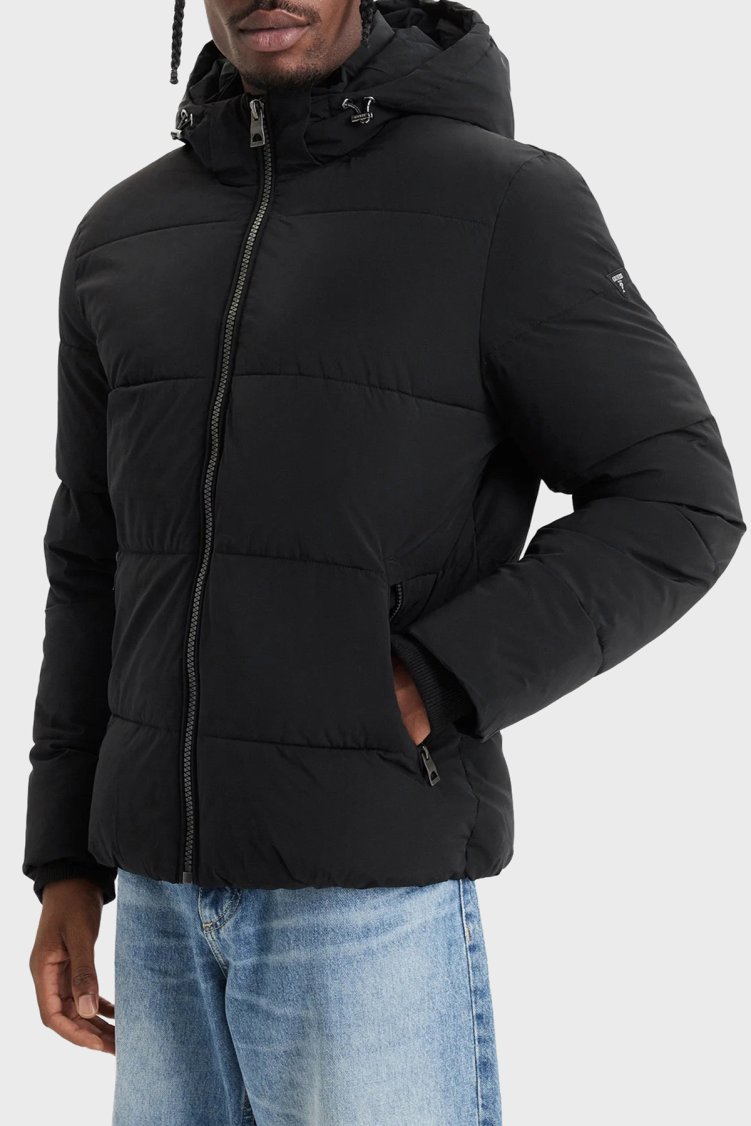 Guess Stretch Suya Dayanıklı Kapitoneli Çıkarılabilir Kapüşonlu Şişme M6BL58W4170 Erkek Mont M6BL58 W4170 JBLK Siyah - Guess