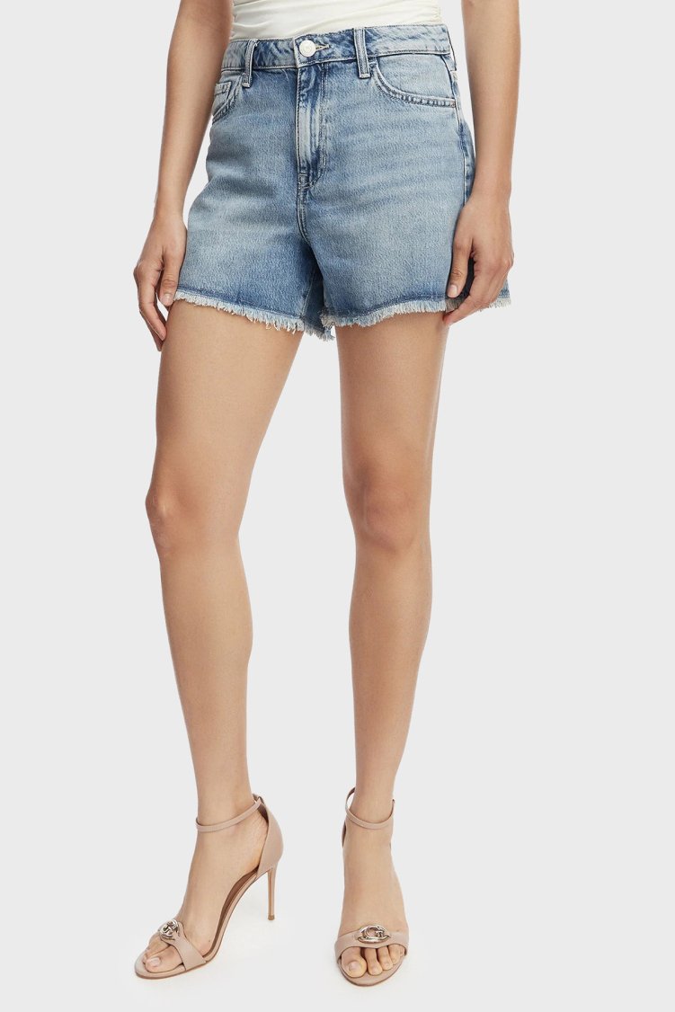 Guess Taş Detaylı Pamuklu Relaxed Fit Kot W6GD74D0726 Kadın Şort W6GD74 D0726 SKV1 LACİVERT - Guess