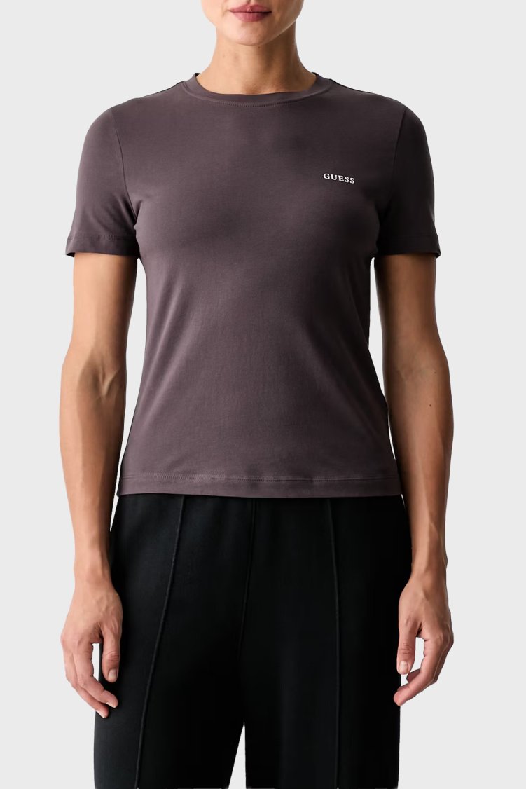 Guess Tracey Logolu Pamuklu Slim Fit Bisiklet Yaka Kadın T Shirt V6RI07 J1314 A154 Kahve - Guess