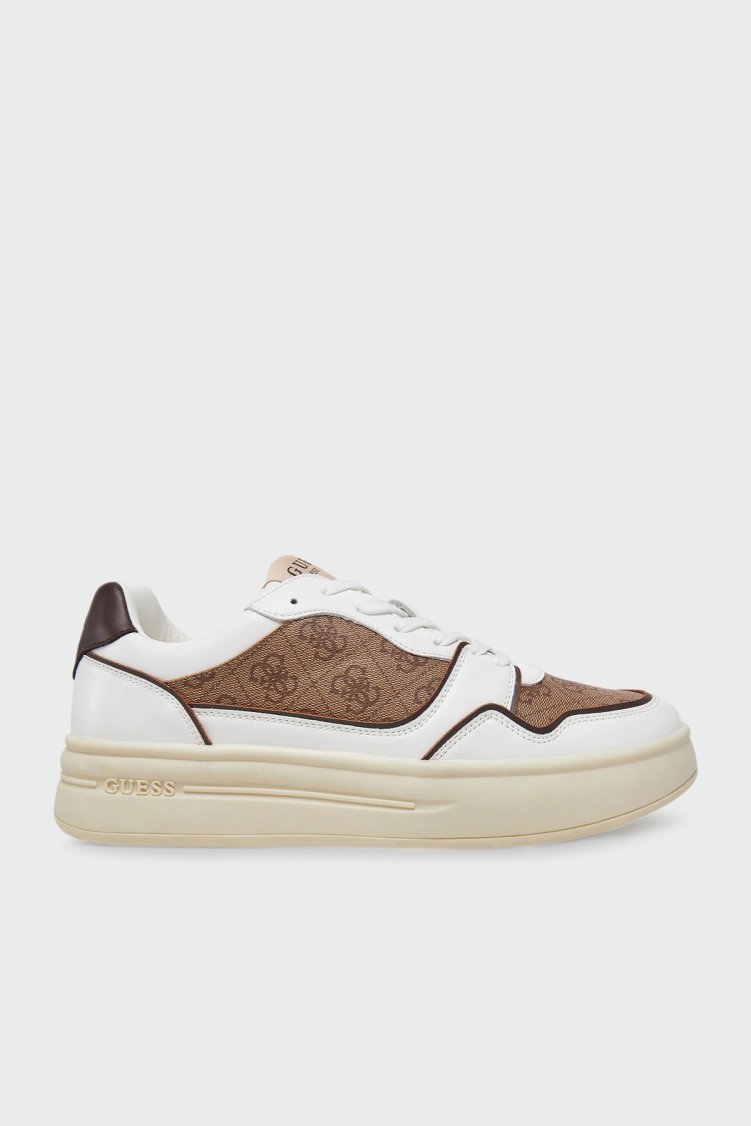 Guess Winno 4G Logo Baskılı Hakiki Deri Karışımlı Sneaker FMJWIILEA12 Erkek Ayakkabı FMJWII LEA12 BEIBR KAHVE-BEYAZ - Guess
