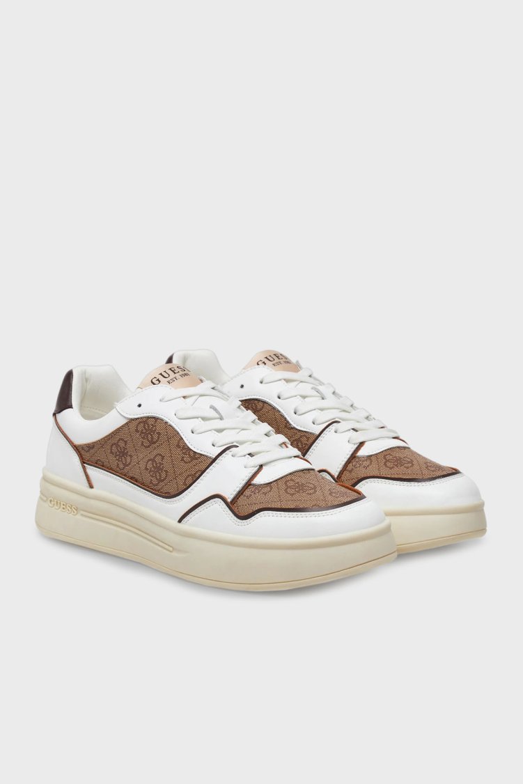 Guess Winno 4G Logo Baskılı Hakiki Deri Karışımlı Sneaker FMJWIILEA12 Erkek Ayakkabı FMJWII LEA12 BEIBR KAHVE-BEYAZ - Guess (1)