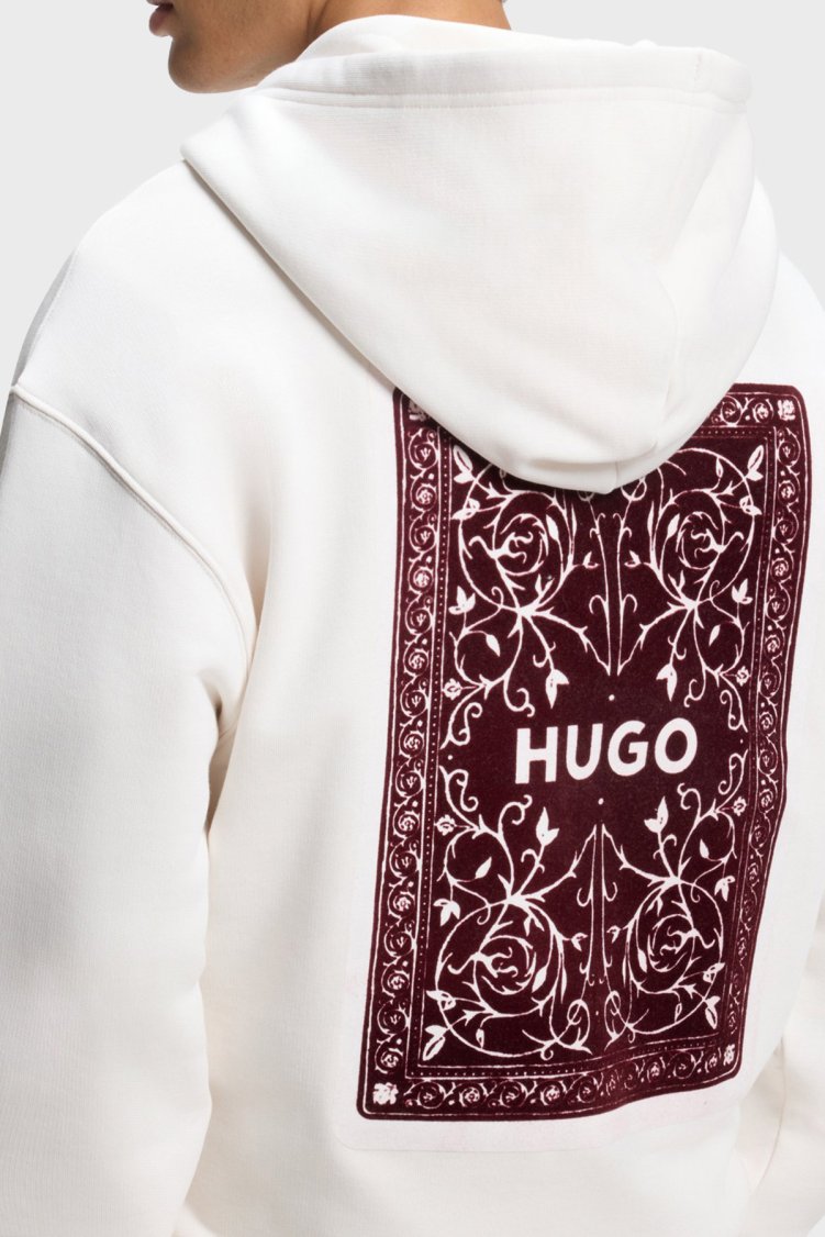 Hugo %100 Pamuk Regular Fit Kapüşonlu Yaka Logo Baskılı Erkek Sweat 50568581 102 Beyaz - Hugo