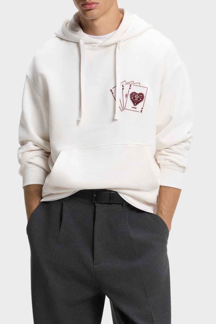 Hugo %100 Pamuk Regular Fit Kapüşonlu Yaka Logo Baskılı Erkek Sweat 50568581 102 Beyaz - Hugo (1)