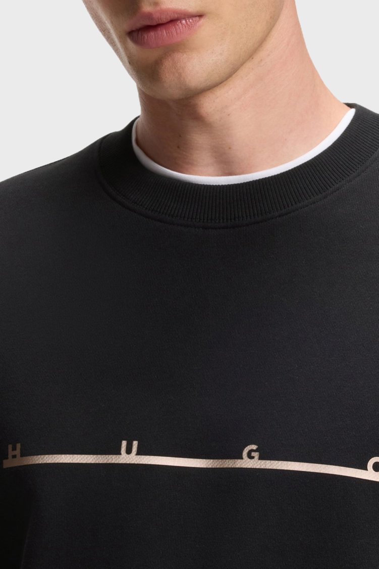 Hugo %100 Pamuk Relaxed Fit Bisiklet Yaka Logo Baskılı Erkek Sweat 50568124 001 Siyah - Hugo (1)