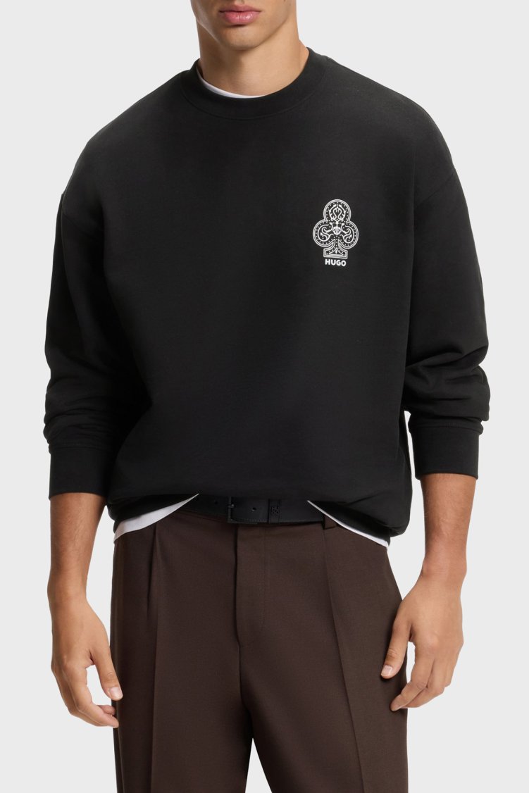 Hugo %100 Pamuk Relaxed Fit Bisiklet Yaka Logo Baskılı Erkek Sweat 50568287 001 Siyah - Hugo