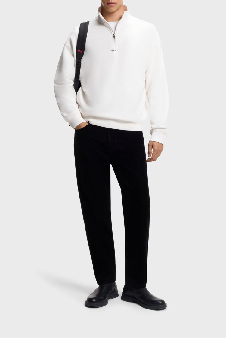 Hugo % 100 Pamuk Relaxed Fit Yarım Fermuarlı Dik Yaka Erkek Sweat 50525881 102 BEYAZ - Hugo (1)