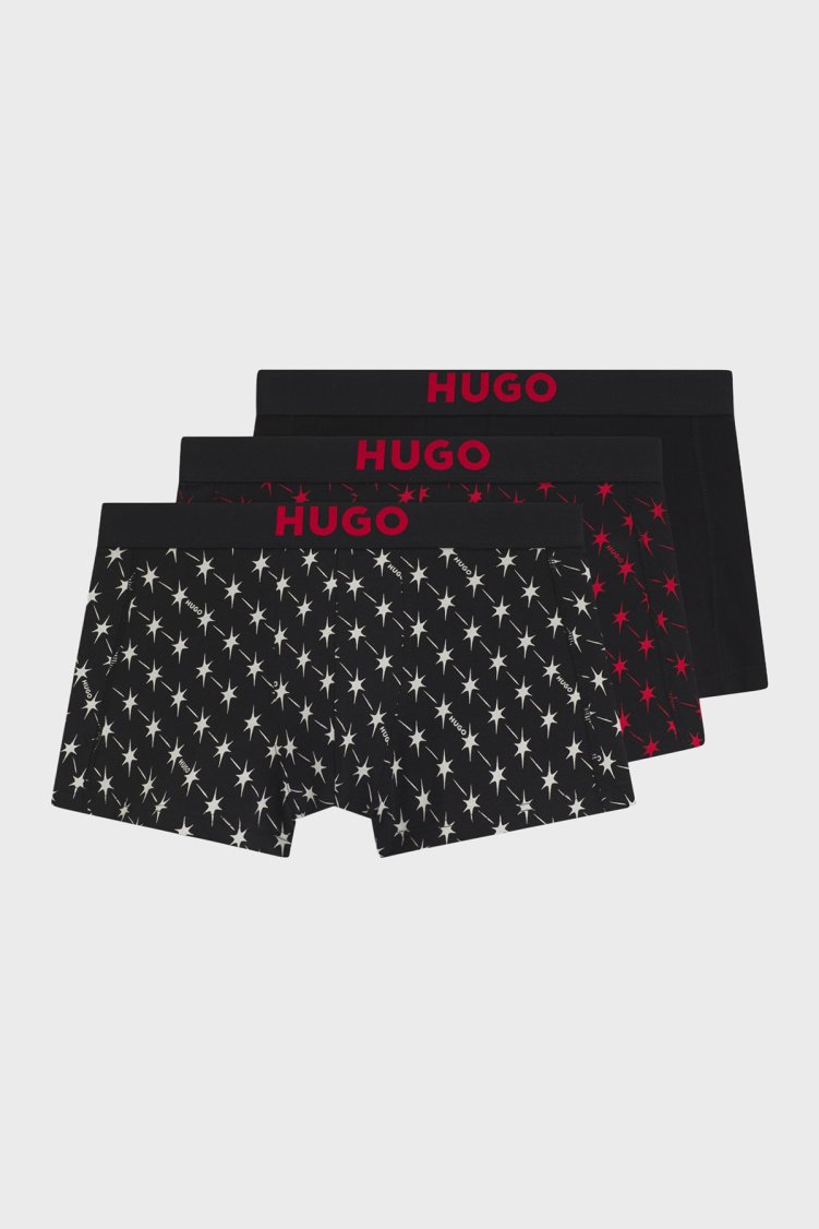 Hugo 3 Pack Yıldız Desenli Logolu Erkek Boxer 50549140 641 Siyah - Hugo