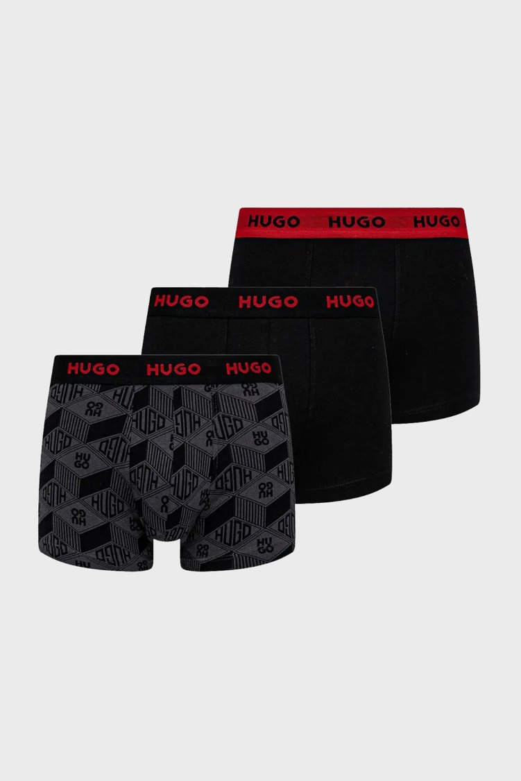 Hugo Desenli Streç Pamuklu 3 Pack Erkek Boxer 50532550 986 SİYAH - Hugo