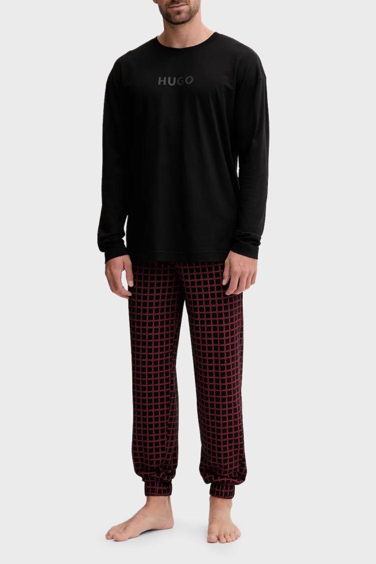 Hugo Kareli Pamuklu Relaxed Fit Uzun Kollu Erkek Pijama Takımı 50550098 961 SİYAH - Hugo