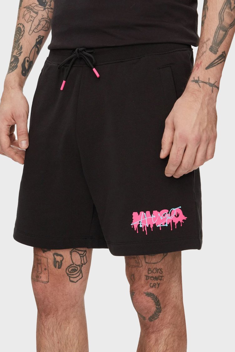 Hugo Logo Baskılı Pamuklu Relaxed Fit Yüksek Bel Erkek Short 50510005 001 SİYAH - Hugo