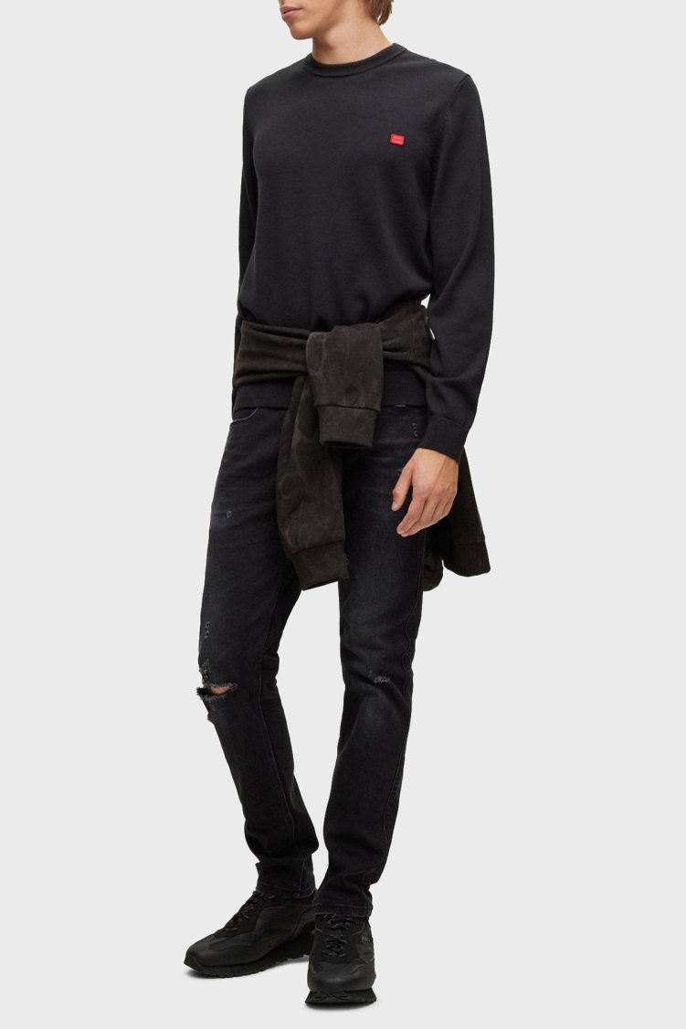 Hugo Logolu Bisiklet Yaka Regular Fit % 100 Pamuk Erkek Kazak 50475083 001 SİYAH - Hugo (1)