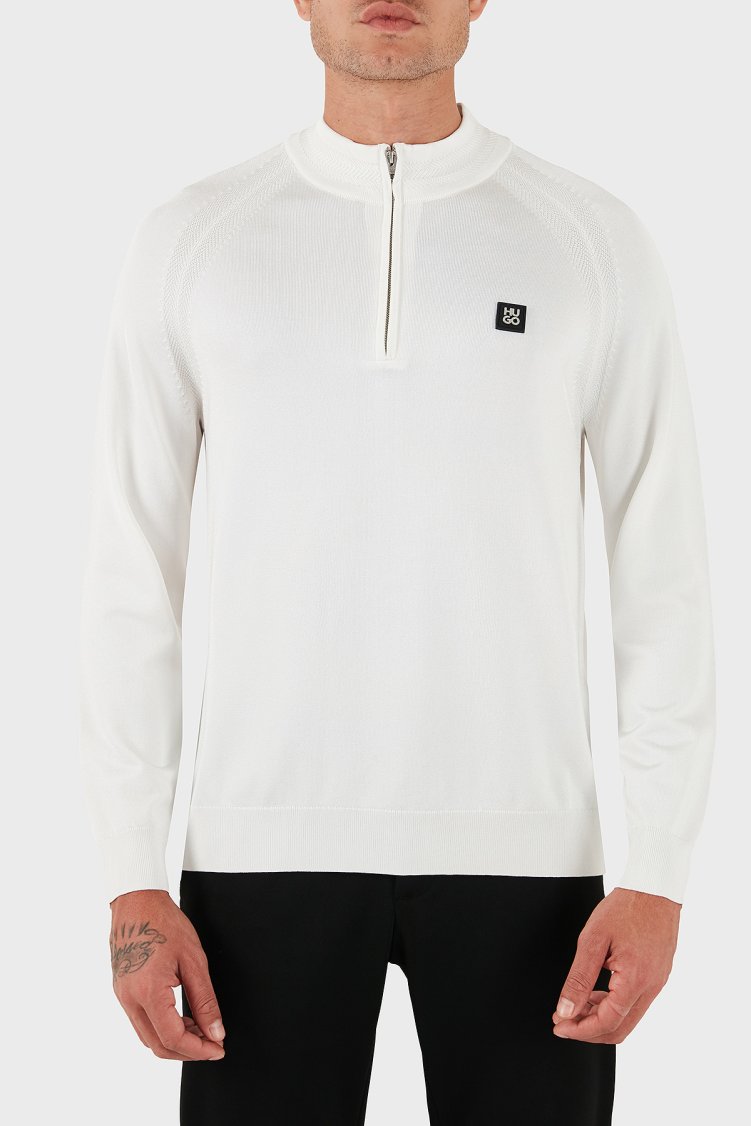 Hugo Logolu Regular Fit Yarım Fermuarlı Dik Yaka Erkek Kazak 50543786 102 BEYAZ - Hugo