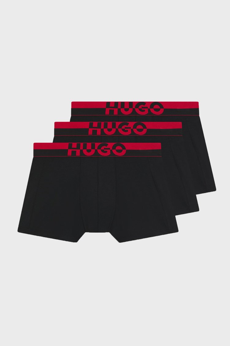 Hugo Logolu Streç Pamuklu 3 Pack Erkek Boxer 50545667 001 SİYAH - Hugo