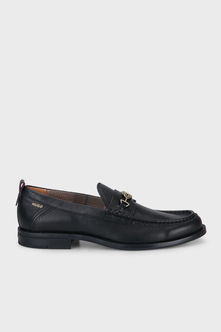 Hugo Metalik Logo Detaylı Deri Loafer Erkek Ayakkabı 50568879 001 Siyah - Hugo