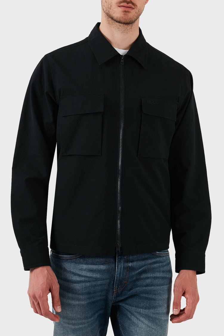 Hugo Oversize Fit Uzun Kollu Cepli Fermuarlı Erkek Gömlek 50539223 001 SİYAH - Hugo