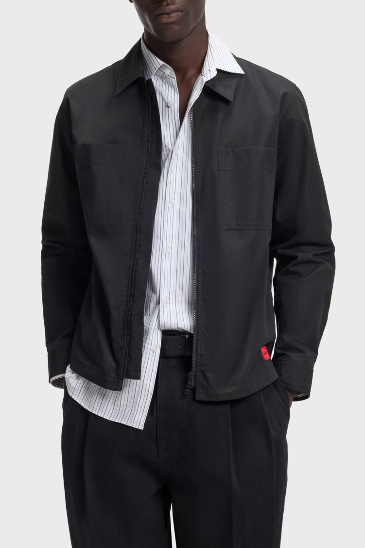 Hugo Pamuk Karışımlı Oversize Fit Fermuarlı Erkek Gömlek 50556274 001 SİYAH - Hugo