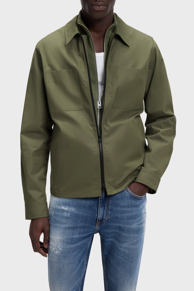 Hugo Pamuk Karışımlı Oversize Fit Fermuarlı Erkek Gömlek 50556274 389 HAKİ - Hugo