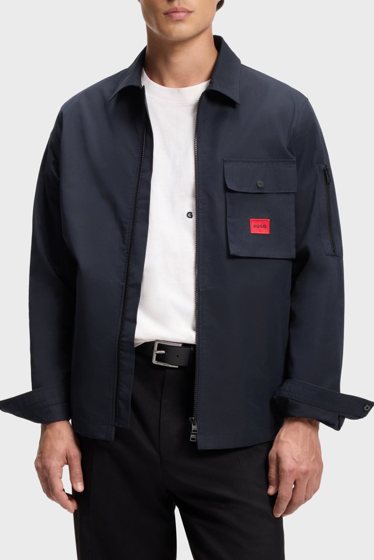 Hugo Pamuk Karışımlı Relaxed Fit Logolu Fermuarlı Kanvas Erkek Gömlek 50482701 405 Lacivert - Hugo