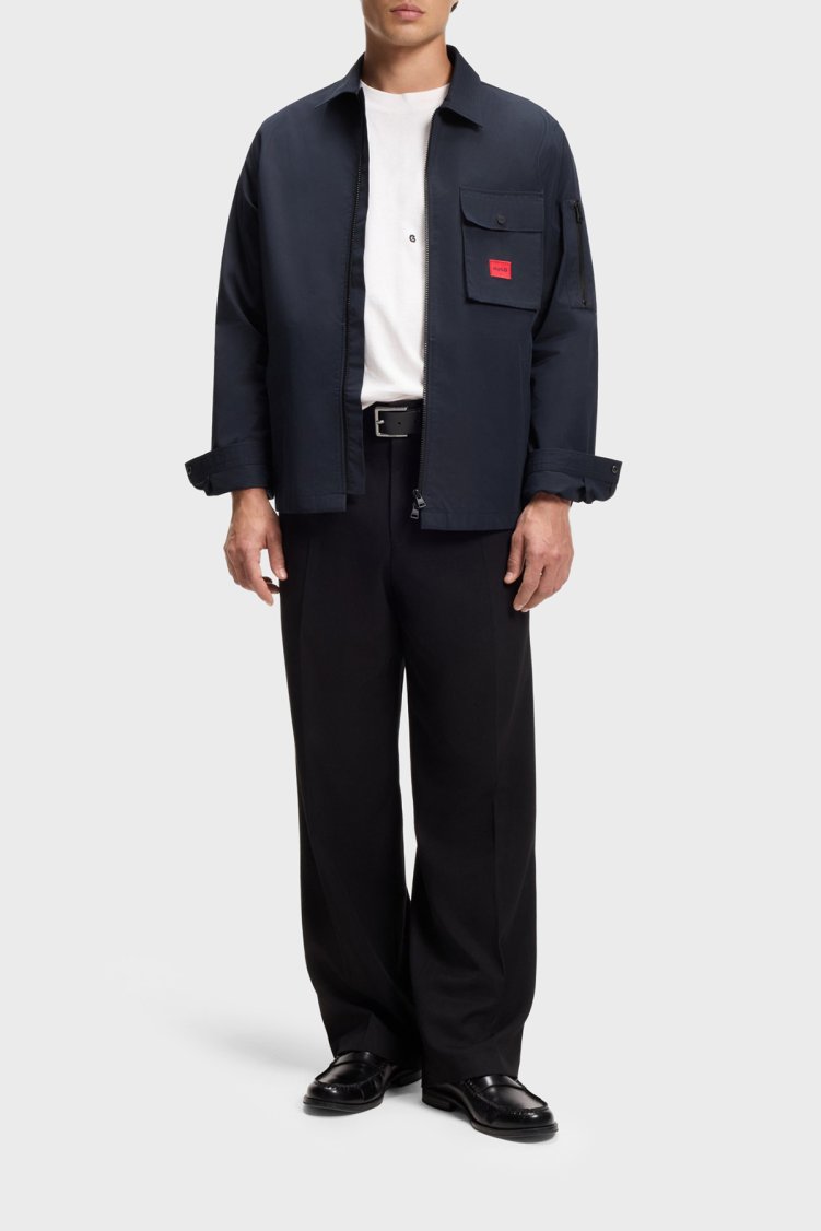 Hugo Pamuk Karışımlı Relaxed Fit Logolu Fermuarlı Kanvas Erkek Gömlek 50482701 405 Lacivert - Hugo (1)