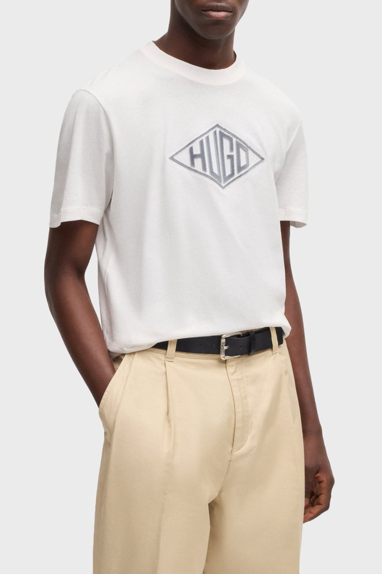 Hugo Pamuklu Geometrik Logo Nakışlı Regular Fit Bisiklet Yaka Erkek T Shirt 50534934 102 BEYAZ - Hugo