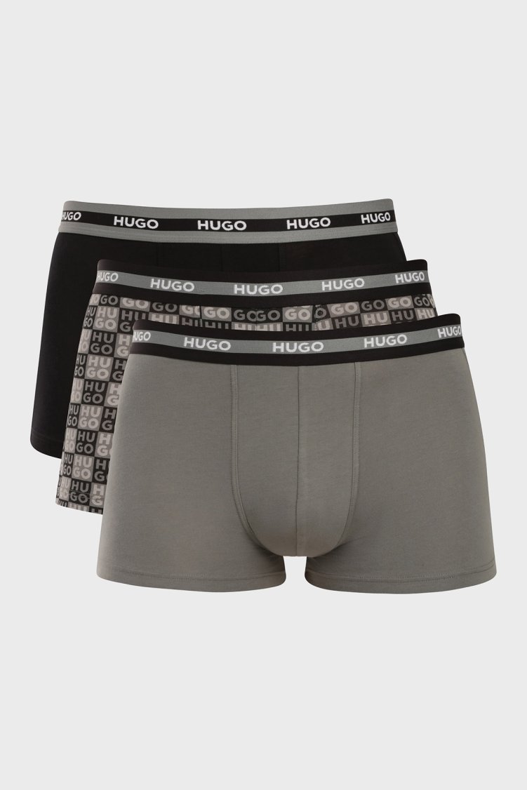 Hugo Pamuklu Logolu 3 Pack Erkek Boxer 50545668 996 Siyah-Haki-Antrasit - Hugo