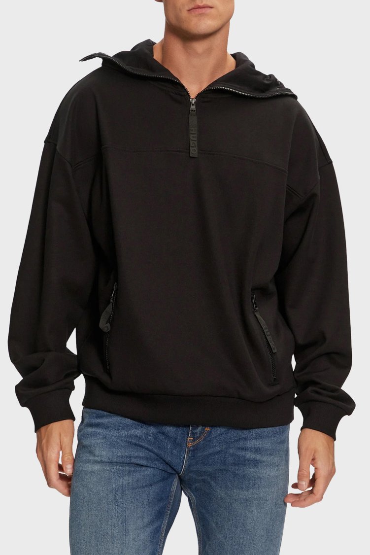 Hugo Pamuklu Logolu Regular Fit Kapüşonlu Yaka Erkek Sweat 50521792 001 SİYAH - Hugo