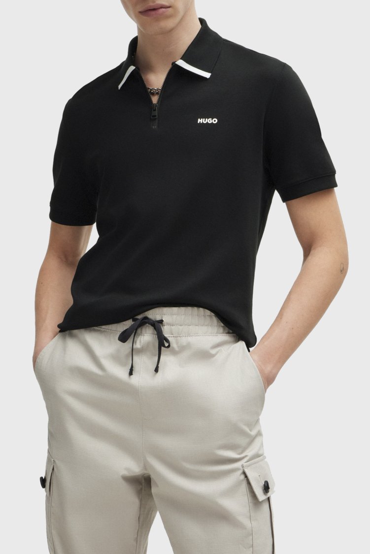 Hugo Pamuklu Regular Fit Fermuarlı Erkek Polo Yaka T Shirt 50511721 001 SİYAH - Hugo